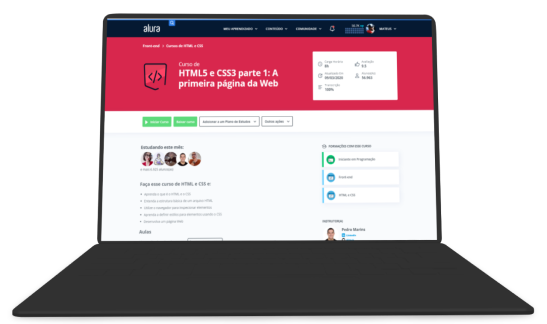 Notebook com a pagina do curso 